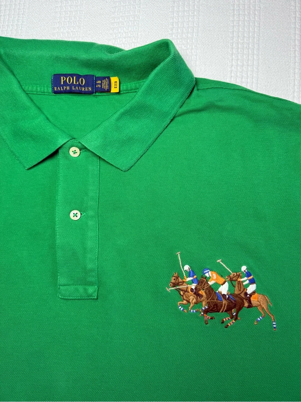 Polo Ralph Lauren Shirt Mens 4XB Green Triple Pony Equestrian Match Stampede